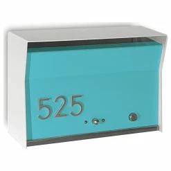 Budget 😀 TedStuff RetroBox Locking Modern Wall Mounted Mailbox, In Arctic White & Aqua ✨