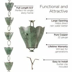 Top 10 😍 Good Directions, Inc. 100% Blue Verde Pure Copper Tulip Rain Chain, 8-1/2 Ft Long, 13 Extra Large Cups 🤩