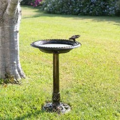 Flash Sale 👏 Alpine Corporation 27" Tall Outdoor Antique Style Bronze Birdbath Bowl With Bird Figurine 😍