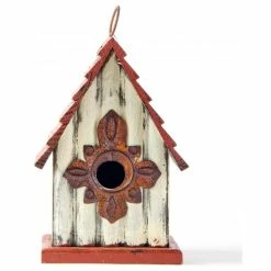 New 🎉 Glitzhome 8.94"H Rustic Garden Distressed Wooden Birdhouse, Gambrel Roof 😉