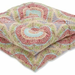 Deals 🎁 Pillow Perfect Inc Out/Indoor Delancey Wicker Seat Cushion, Set Of 2, Jubilee 💯