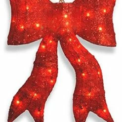 Deals ⭐ Northlight Seasonal Lighted Sisal Bow Yard Art Decoration, Red, 18" ⌛
