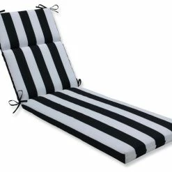 New ✔️ Pillow Perfect Inc Outdoor/Indoor Cabana Stripe Black Chaise Lounge Cushion ⭐