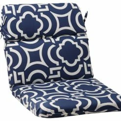 New 🥰 Pillow Perfect Inc Carmody Navy Rounded Corners Chair Cushion 🎁