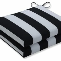 Promo ⌛ Pillow Perfect Inc Outdoor/Indoor Cabana Stripe Black Squared Corners Seat Cushion, Set Of 2 🤩