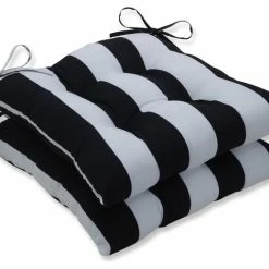 Best Sale 🥰 Pillow Perfect Inc Cabana Stripe Black Wrought Iron Seat Cushion Set Of 2 ⌛